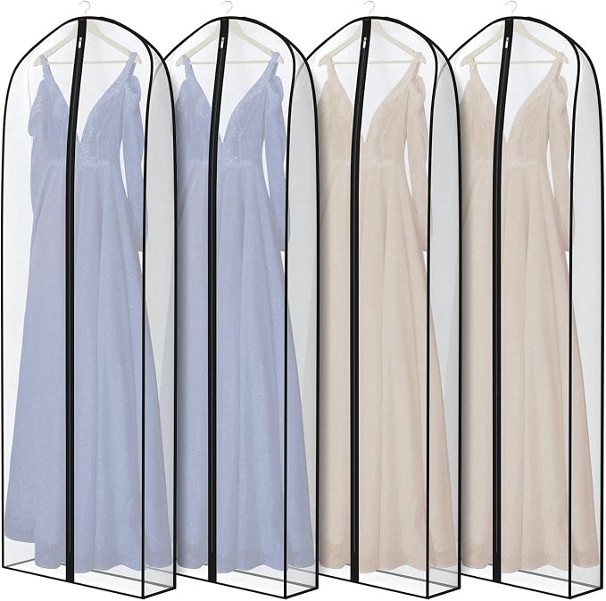 Zilink Breathable Dress Bags for Gowns Long 72” Wedding Dress Storage Bags Silky Dress Bags for Closet Storage with 7" Gussted Wrinkle Free for Long Evening Dresses Puffy Dress Storage, Set of 4 by Zilink