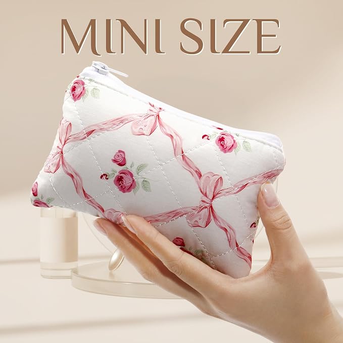 Paterr 10 Pcs Quilted Makeup Bag Bulk Cotton Floral Cosmetic Bag Women Girls Bridesmaid Gifts Cute Makeup Pouch Coquette Aesthetic Travel Toiletry Organizer(Bow Floral,6.30 x 3.94 Inches) - Image 5