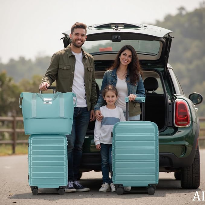 6 Piece Luggage Set Hard Shell - Misty Blue Expandable Suitcases with Spinner Wheels and Duffel Bags for Family Travel, Durable Carry On Luggage Sets with Lock for Women and Men - Image 7