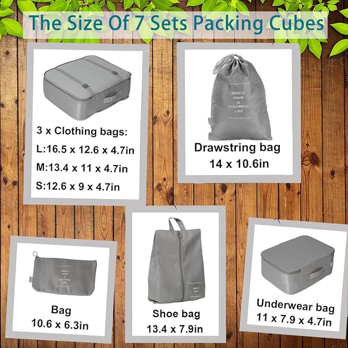 Travel organizer 7 in 1 Packing Cube For Travel Space Saver Laundry Cosmetics Luggage makeup Bag Organizers Set with Shoe Bag for travel (Grey) - Image 4