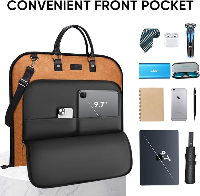 BALEINE Travel Garment Bag, Travel Suit Bag for Men, 42'' Waterproof Carry on Garment Bag for Hanging Clothes, Garment Duffel Bag for Travel Business (Orange) - Image 3