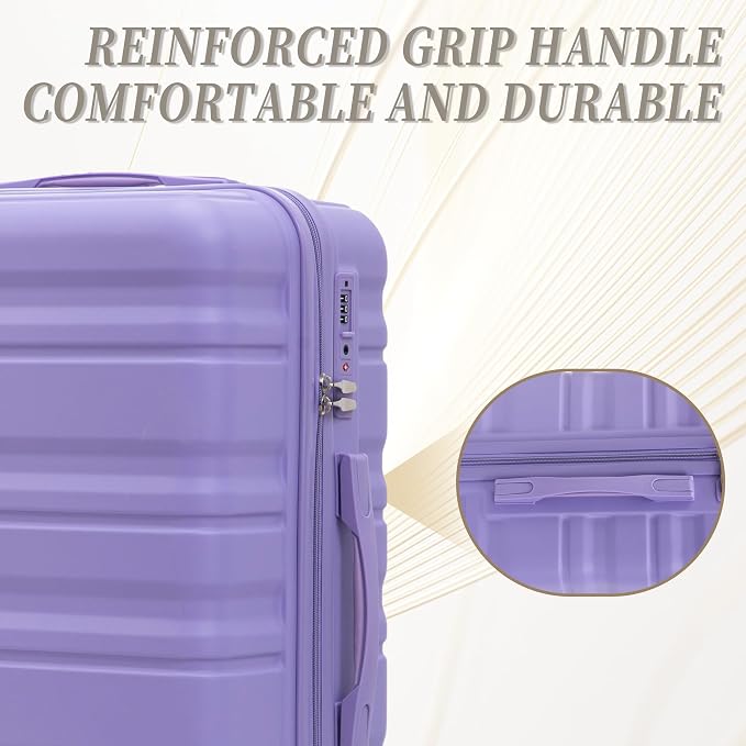 Hardside Luggage Sets, Lightweight Stripes Suitcase with Spinner Wheels, Lavender-181 - Image 6