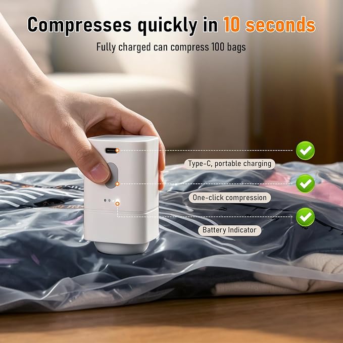 15 Pack Vacuum Storage Bags With Wireless Rechargeable Pump, Waterproof & Dustproof Vacuum Bags, Travel-friendly Size fits 20/24/28 Inch Suitcase, Seasonal Storage Space Saver for Clothes,Blankets - Image 4