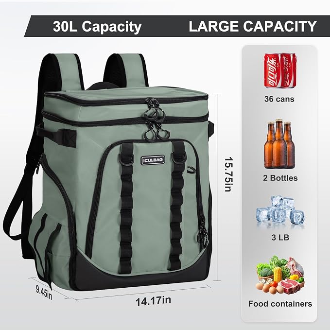 Beach Cooler Backpack for Men 36cans Insulated Backpack Cooler Lunch Bag for Women Camping Hiking Picnic Travel for 18 Hours Cooling 30L - Image 2