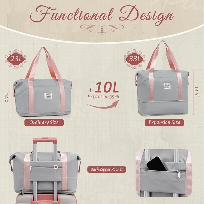 TAKUMI Carry On Luggage Set 3 Piece ABS+PC Hardshell Suitcases with Duffel Bag Double Spinner Wheels Travel Luggage with TSA Lock Lightweight Suitcase Set(GREY PINK, 3 PIECE SET(20/DB/TB)) - Image 5