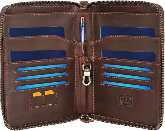 STAR VISTA Lorenzo Full Grain Leather Family Passport Wallet for 4, Large Travel Document Organizer for Exquisite Voyagers, Multi-Currency Compartments, RFID Blocking, AirTag Track, Espresso Brown by STARVISTA