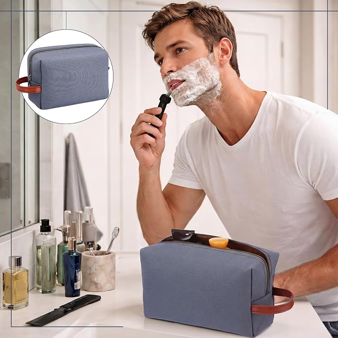 Hillban 8 Pcs Travel Toiletry Bags for Men Hanging Toiletry Bags Water Resistant Canvas Shaving Bag with Large Capacity Travel Accessories Bag for Women Men, Bathroom Shaving Kit Case(Grey) - Image 6