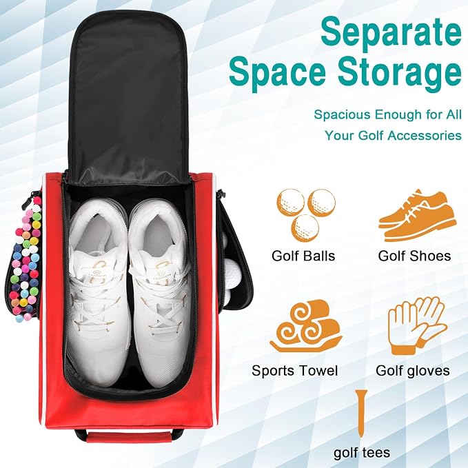 Wolt Golf Shoe Bag - Sports & Travel Shoes Carrier Bags with Ventilation & Double Outside Accessory Pocket for Socks, Tees, Golf Balls, Etc. for Women and Men (Red) - Image 4
