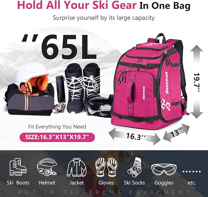 MORXPLOR Ski Boot Bag - 65L Padded, Waterproof Ski Travel Backpack for Gear & Accessories - Image 2