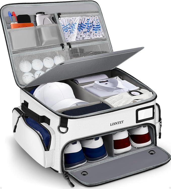 LOINTET Golf Trunk Organizer, Waterproof Car Golf Locker with Separate Ventilated Compartment for 2 Pair Shoes, Golf Storage for Balls, Tees, Cap, Clothes, Gloves, Accessories, Gifts for Men, Women by LOINTET