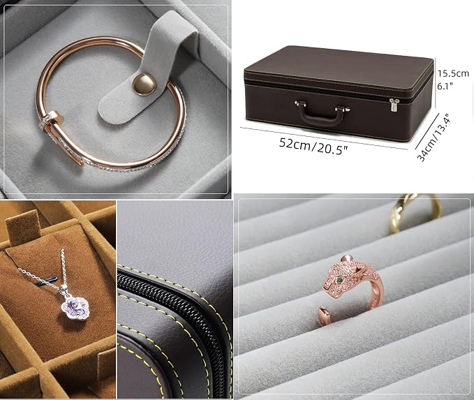 Jewelry Trays stacks Carriable with Handle Zipper Box Organizer Faux-Leather Accessory Case Storage(L6 Layers) - Image 4