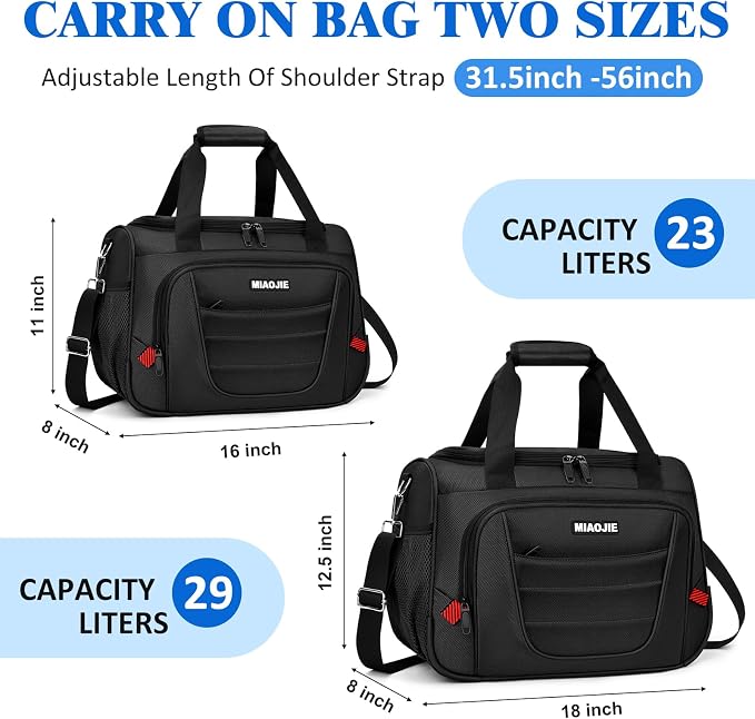 Underseat Carry On luggage Bag Airplanes Personal Item Bags Weekender Overnight Travel Tote Bag Shoulder Small Softside Carry on Luggage Travel Duffel Bags For Men Women -16 IN Black - Image 2