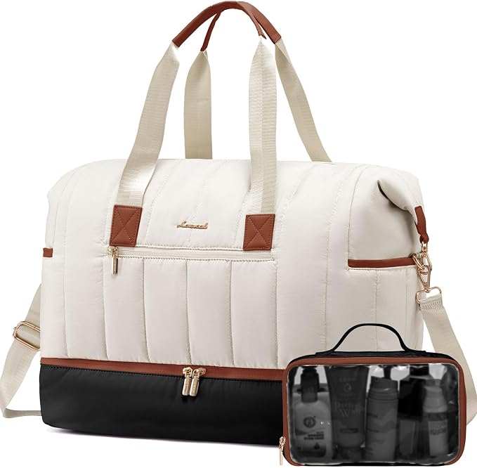 LOVEVOOK Travel Duffle Bag,Puffer Weekender Bags For Women with Shoe Compartment,42L Carry On Duffel Bags For Airplanes,Hospital Bag for Labor and Delivery,Overnight Bag,2Pcs Set by LOVEVOOK