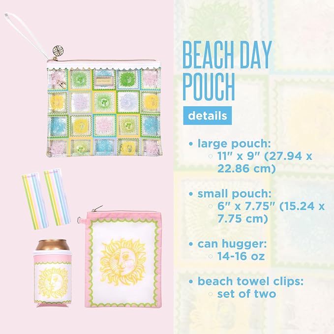 Lilly Pulitzer Water Resistant Vinyl Beach Day Pouch, Zipper Bag Includes Drink Hugger, Small Pouch, and Towel Clips - Image 3