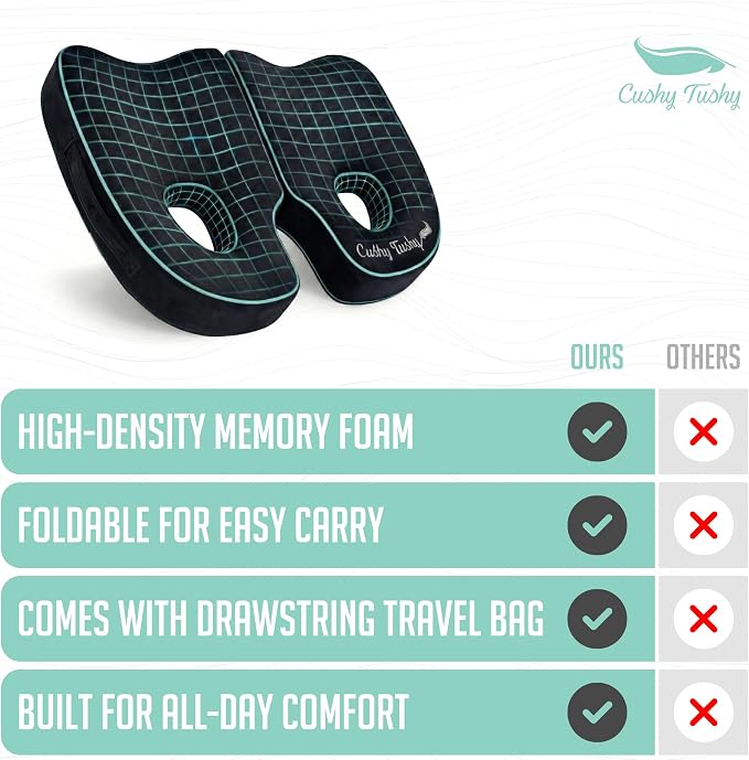 Cushy Tushy Premium Foldable Piriformis Seat Cushion - Piriformis Pain and Sciatic Pain Relief Cushion - for Home & Office Use, Perfect for Travel or Driving - Image 8