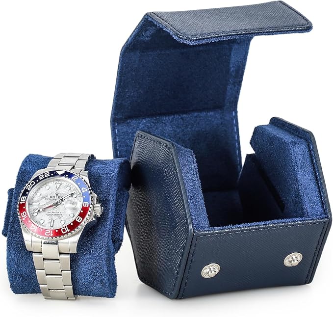 Hiram Handmade Leather Saffiano Leather Watch Roll Travel Case, Leather 1-Watches Roll Case for Treasured Watches and Bracelets(Blue) by Hiram