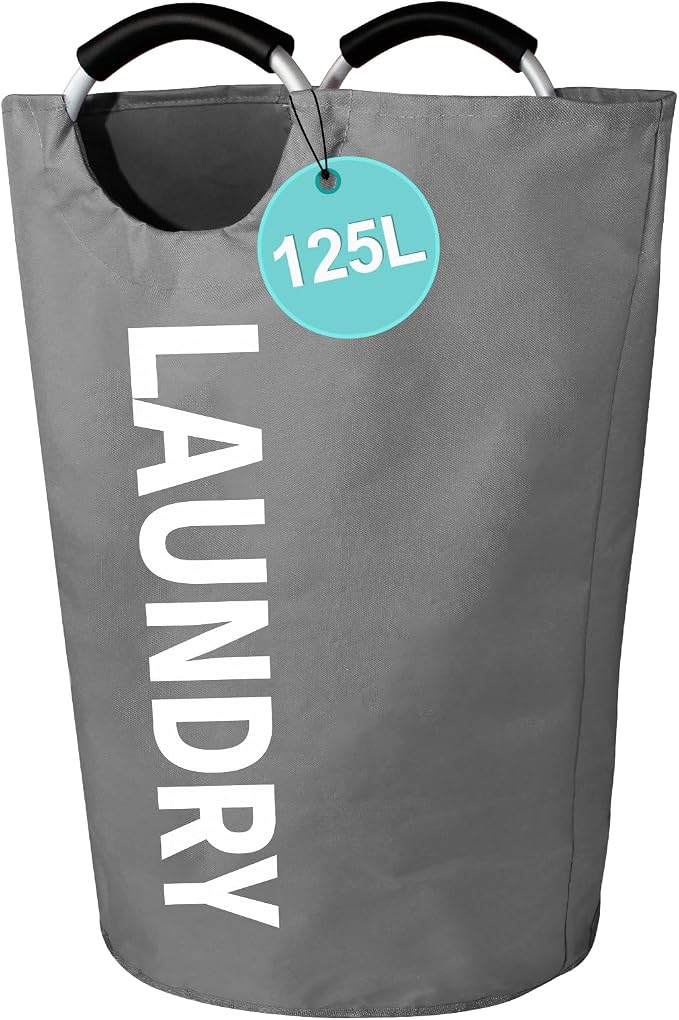 WOOHA 125L Large laundry basket,Collapsible laundry hamper, Tall Clothes Baskets Folding Washing Bin Foldable Fabric Hamper Bags for Bedroom, Closet,Bathroom,College,laundry bag,Darkgray by WOOHA