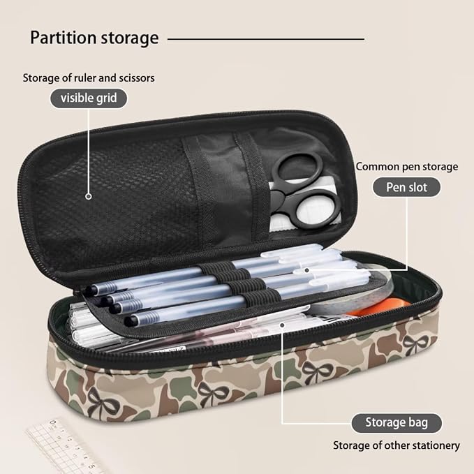 Cute Camo Bow Backpack Set for Girls, 4-Piece Camouflage School Bag and Lunch Box Pencil Case Charm, Trendy Bookbag Gift for Kids Grades K-5 - Image 6