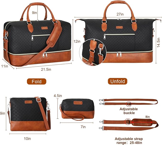 ITIEZY Weekender Overnight Bag for Women - Large Travel Duffel Bag with Shoe Compartment, Gym Duffel Bag Hospital Bag Carry On Tote Bags for Airplanes with Crossbody Bag Toiletry Bag 3Pcs Set - Image 7