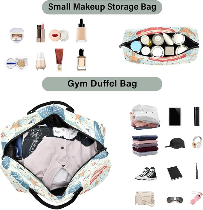 senya Weekender Bags Travel Duffel Gym Bag Coastal Seashells Starfish Seagulls Carry on Overnight Tote Bag with Toiletry Bag for Airplane Travel Trip Gym Yoga, g368736066p1006c1071s2442 - Image 4