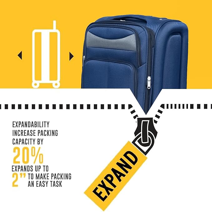 Merax Luggage Set Softshell 2 Piece 20/24 Expandable Suitcase with Backpack | Softside Lightweight Travel Carry on Luggage with Wheels,Blue - Image 3