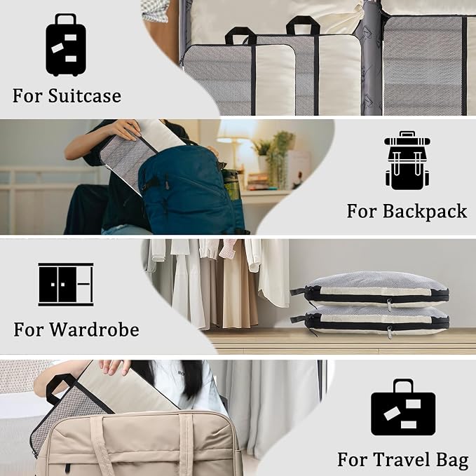 U+U 6 Set Compression Packing Cubes - Ultralight Cream Travel Organizers with Laundry Bag, Space-Saving Suitcase Organizer, Expandable Packing Cubes for Travel and Family Vacation (Cream) - Image 8