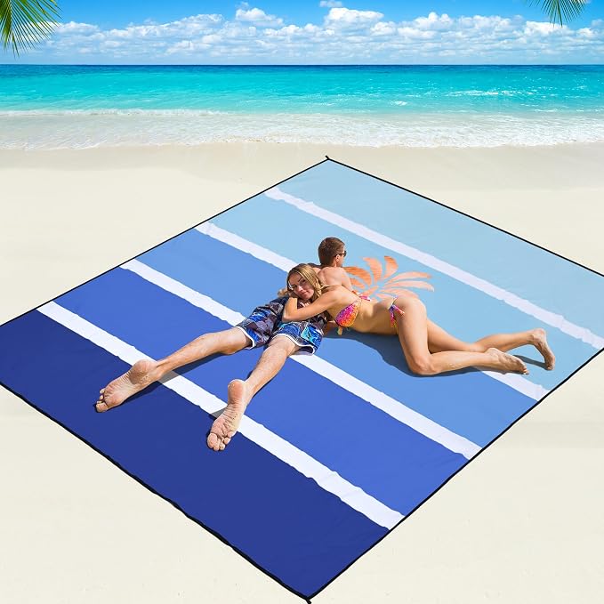 WIWIGO Beach Blanket Waterproof Sandproof Beach Mat 79" X 83"/10'x9'for 2-8 Adults Quick Drying Outdoor Picnic Mat Beach Accessories for Travel, Camping, Hiking by WIWIGO