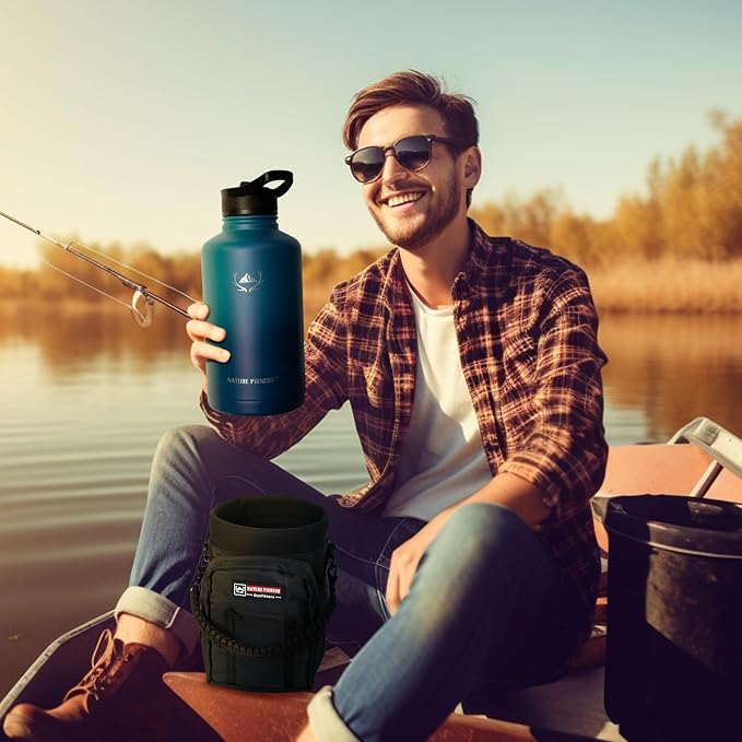NATURE PIONEOR 64 oz Insulated Water Bottle with Carrier Bag & 3 Lids | 18/8 Food-grade Stainless Steel, Double Vacuum Insulation, 3 Leak-proof Lids, Strap, Camping, Hiking, Gym, Work - Image 6