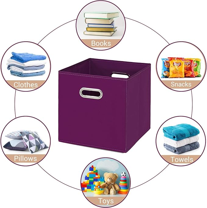 Fabric Cloth Storage Bins,Fabric Cube Bins Organizer with Dual Handles Foldable Cube Storage Baskets for Home Bedroom Storage,Set of 3,(Purple) - Image 5