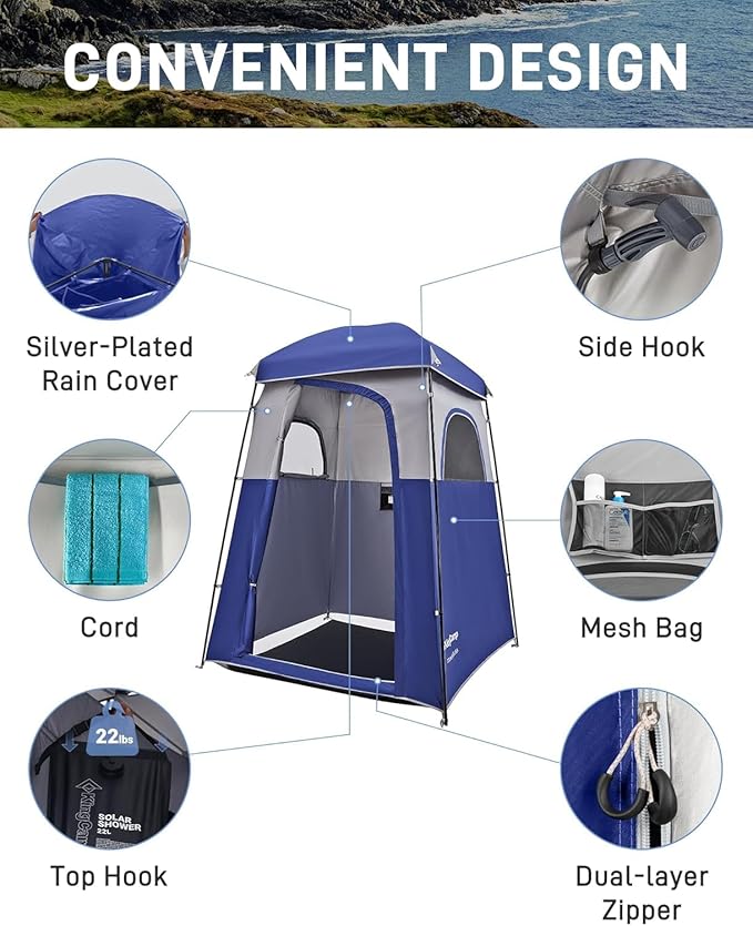 KingCamp Shower Tent, Portable Privacy Tent Outdoor Camping 1/2 Room Toilet Tents with Shower Bag & Dressing Room for Beach, Camping & Hiking - Image 3
