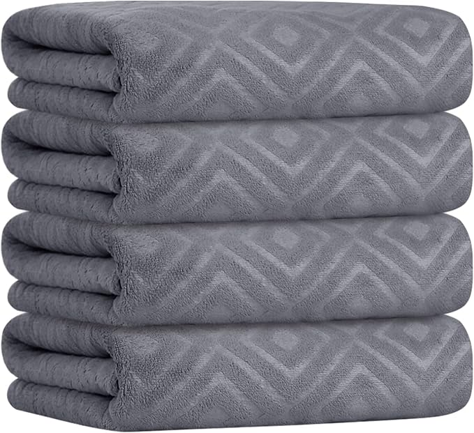 JML Towels, Pack of 4 Extra Large Bath Towel (30" x 60") - Absorbent Microfiber Bathroom Towels for Body, Adult, Hair, Yoga, Swimming, Grey Diamond Embossed by JML