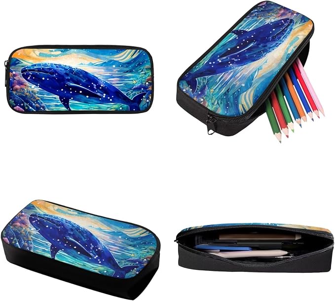 Backpack Set for Student Sea Dolphin Print Large Capacity Schoolbag Lunch Box Pencil Case 17 Inch Travel Laptop Backpacks Lightweight Rucksack Casual Daypack for Outdoor - Image 6