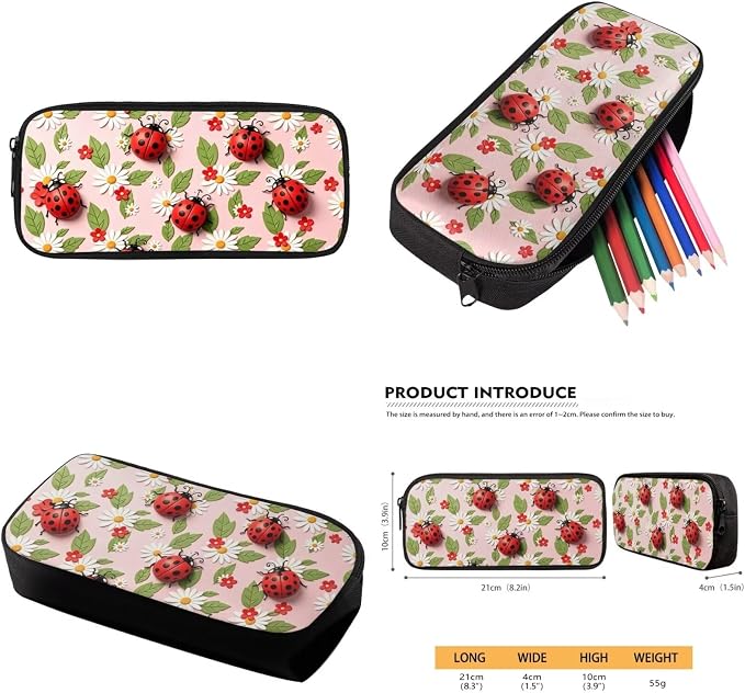 Cute Ladybug Backpack with Lunch Box Kids Girls 6-7/7-8 Daisy Flower Primary School Bookbags for 2nd Grade Kids 17in Book Bag Lunchbox Pencil Case Water Bottle Holder 4PCS Set - Image 6