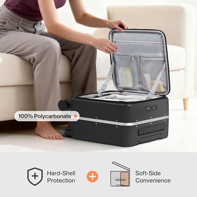 mixi 17x14x9 Carry On Luggage Underseat PC Hard Shell Suitcase Top Opening Aluminum Frame Travel Suitcases with Wheels, Black - Image 4