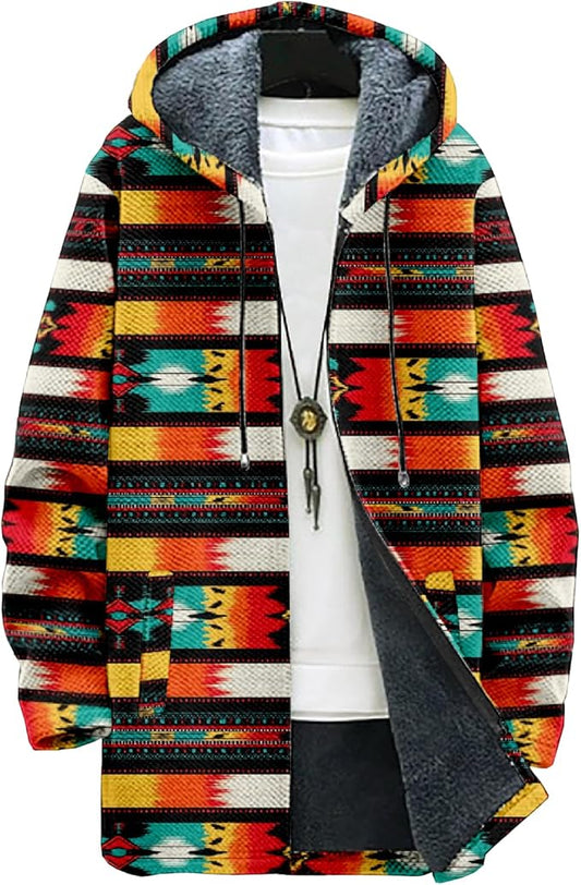 Full Zip Hoodies for Men Long Fleece Lined Knitted Hoodies with Pockets Fashion Coat Warm Cardigan for 2024