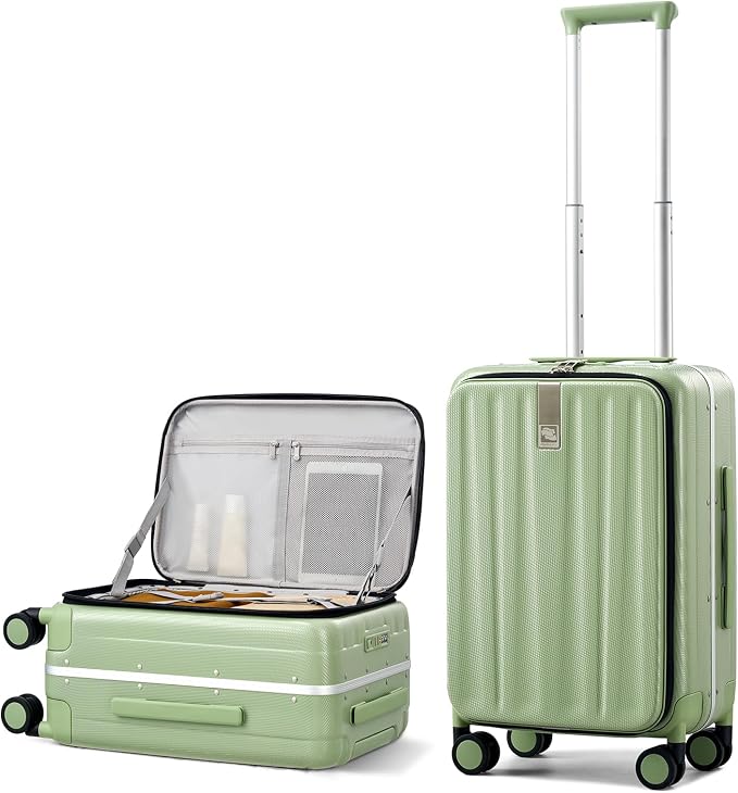 Hanke 20 Inch Carry-On Luggage with Wheels PC Hard Shell Suitcases Top Opening Aluminum Frame Travel Luggage Suitcases for Woman Men.(Bamboo Green) by Hanke