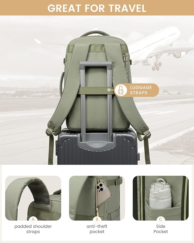 LOVEVOOK Travel Essentials Carry on Backpack 50L Travel Backpack for Women Men,Waterproof TSA Personal Item Travels Bag Airline Flight Approved,Large Carry on Luggage Laptop Backpack with Packing Cube - Image 6