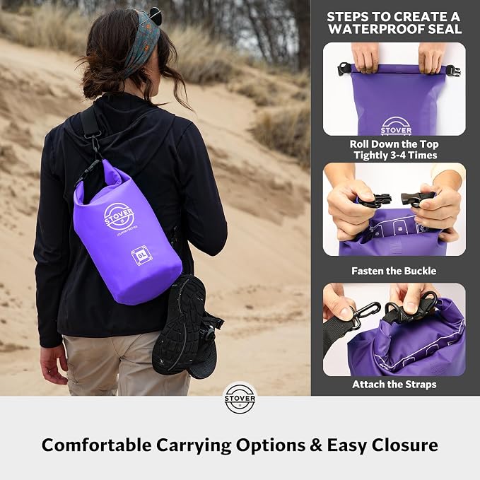STOVER 5/10/25/30/40L Waterproof Dry Bag, Small Lightweight Roll Top Dry Bag Backpack w/Waterproof Phone Case, Kayaking, Travel, Hiking, Fishing, Tubing, Camping, the Beach, Men/Women (Purple) - Image 5