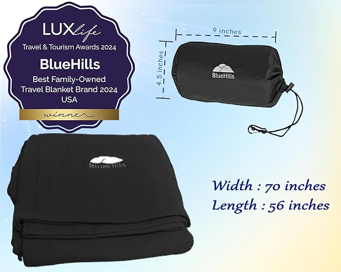 BlueHills Ultra Compact Travel Blanket Pillow 2 Pack Airplane 70X56In Black | Travel Blanket Pillows for 2, Matching Case, Luggage Belt & Backpack Clip, 70 X 56 Long, Must Have Airplane Travel Essentials - Image 6