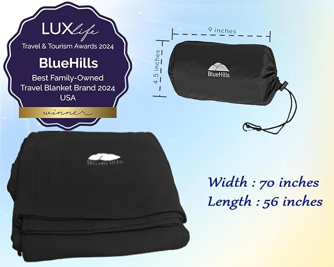 BlueHills Ultra Compact Travel Blanket Pillow Airplane Warm Portable Black | Portable Bag/Case, Hand Luggage Belt & Carabiner, Compact Carry Pouch, Large Size Blanket for Airplane, 70 X 56 Long Flights - Image 5