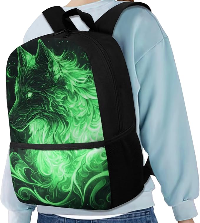 Galaxy Wolf Backpack for Boys Girls Backpack with Lunch Box Water Bottle Carrier and Soft Pencil Pouch 4PCS Set Bookbag with Front Pocket for School 17 inch Large Capacity School Bag for Kids - Image 2