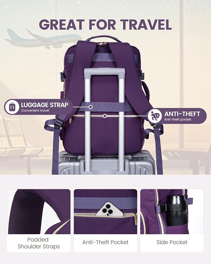 LOVEVOOK 50L Travel Backpack Flight Approved Carry on Backpack,3 Packing Cubes,Waterproof Personal Item Travel Bag,TSA Carry on Luggage Suitcase Travel Essentials,Gifts for Women & Men,fits 18" Laptop - Image 6