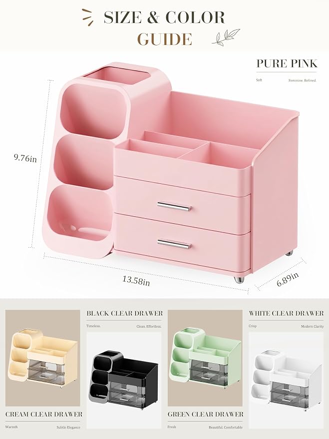 Makeup Organizer with Drawers,Large Capacity Countertop Organizer for Vanity,Bathroom and Bedroom Desk Cosmetics Organizers,Easy To Storage Skincare,Brushes,Lotions (All Pink) - Image 7