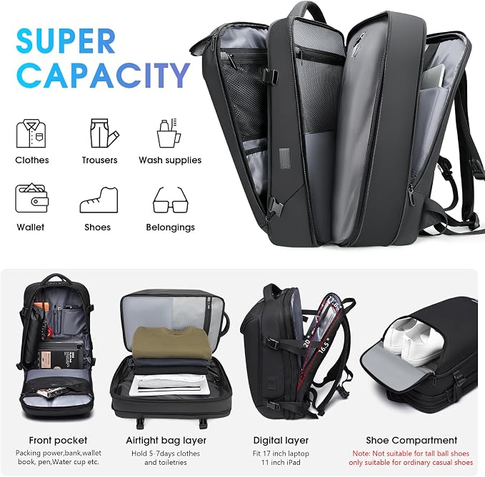 TANGCORLE Vacuum-Compressed Travel Backpack: Expandable, Airline-Approved Laptop Backpack—Unisex Business Backpack - Image 4