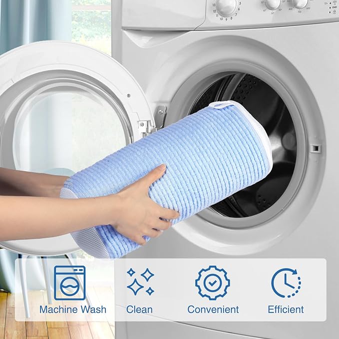 Teletrogy Shoe Washing Machine Bags, Reusable Laundry Bag for Washer and Dryer, Durable Fluffy Fiber Keep Clean, 2 Pairs Adjustable Trees for All Shoes, Blue - Image 3