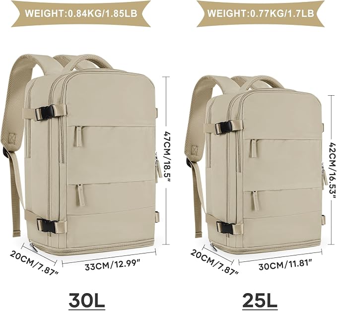 coowoz Large Travel Backpack For Women Men,Carry On Backpack Flight Approved,Hiking Backpack Waterproof Outdoor Rucksack Casual Daypack Fit 15.6 Inch Laptop Shoes Compartment (Khaki-L) - Image 3