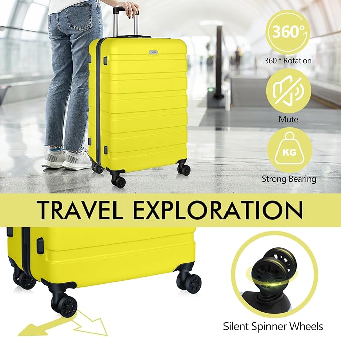 AnyZip Luggage PC ABS Hardside Lightweight Suitcase with 4 Universal Wheels TSA Lock Checked-Medium 24 Inch Yellow - Image 3