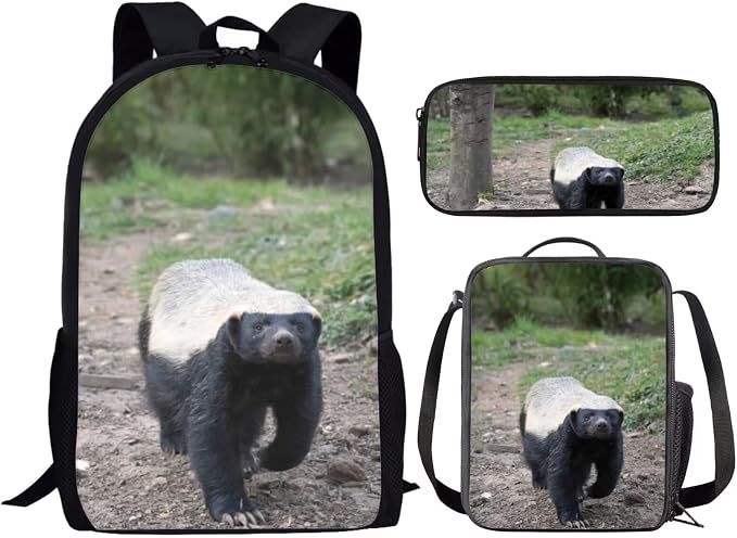 Girls Boys School Backpack with Lunch Box Pencil Case Comfy Padded Lightweight Honey Badger Backpack Set Kids Cute Bookbag Insulated Lunch Bag Student Large Capacity Daypack 17 Inch - Image 2