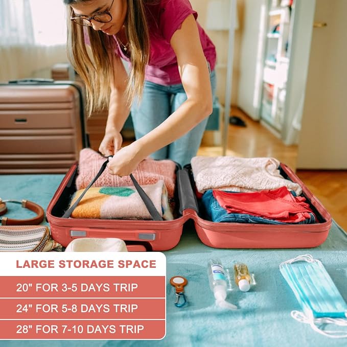 Kono 4 Piece Luggage Sets Expandable(only 28") with Spinner Wheels TSA Lock Lightweight PC+ABS Hardside Travel Rolling Suitcases 20in 24in 28in Carry on and 12in Mini Cosmetic Case Coral Pink | Lightweight PC+ABS Hardside Travel Rolling Suitcases 20in ... - Image 6