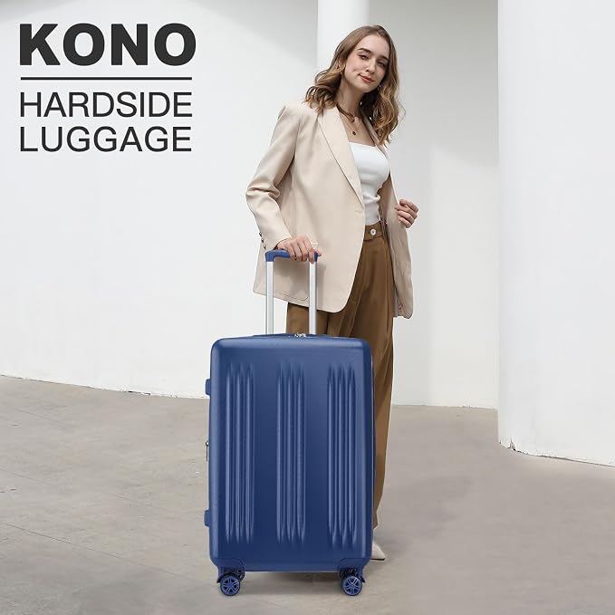 Kono Lightweight 28 Inch Expandable Luggage with Quiet Spinner Wheels TSA Lock, Scratch and Drop Resistant PC+ABS Hardside Durable Large Checked Suitcase, Navy Blue - Image 2